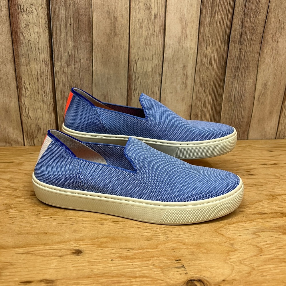 Rothy's The Slip On Sneaker Blue Orange White Knit Women's Size 6.5 Casual Shoes